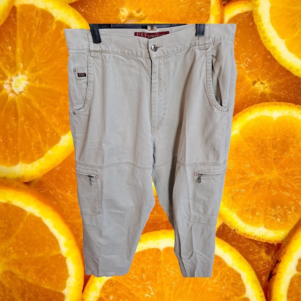 US Expedition Cargo Pants Khaki‎ Mens Size 36x32 Cotton Zip Pockets